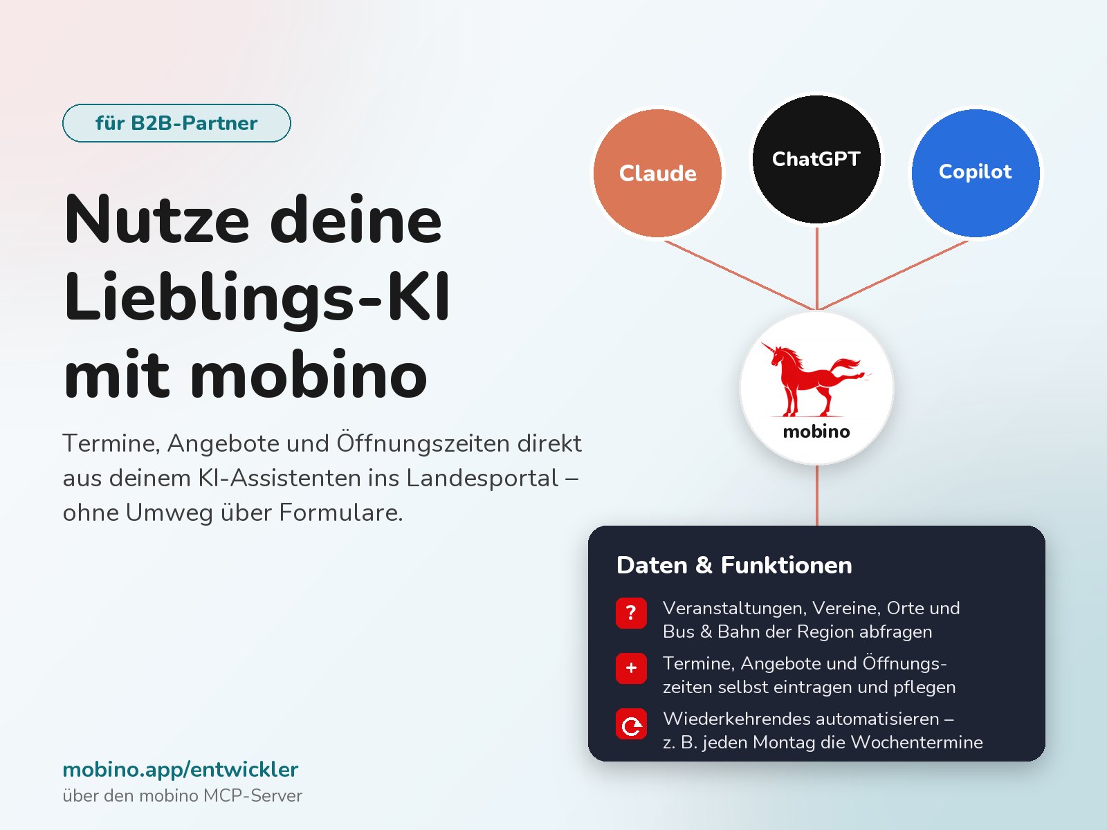Nutze deine Lieblings-KI mit mobino – Claude, ChatGPT und Copilot über den mobino MCP-Server